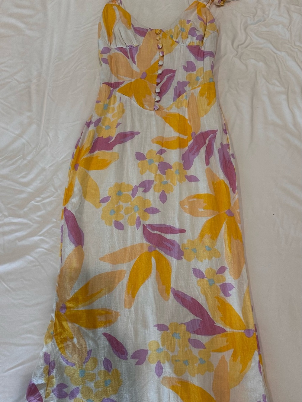 Soba Floral Tie-Shoulder maxi Dress in Yellow & Lavender